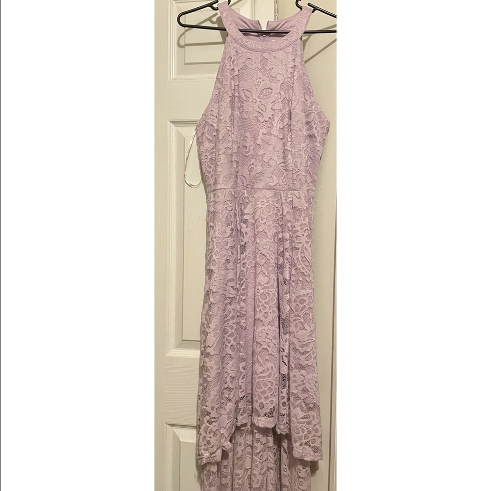 Lavender Floral Lace Cocktail Dress Halter High to Low
